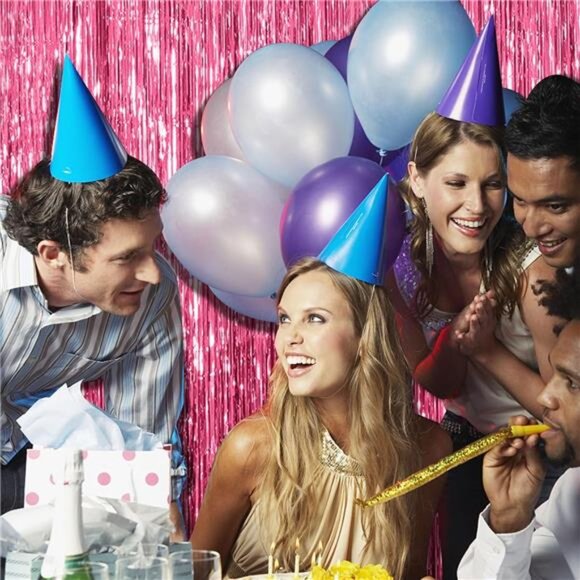 Pink Tinsel Backdrop 2 Pack Party Decorations Foil Fringe Birthday Photo Booth - Picture 4 of 8